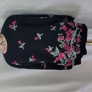 Floral Knit Sweater - Black with Pink Accents